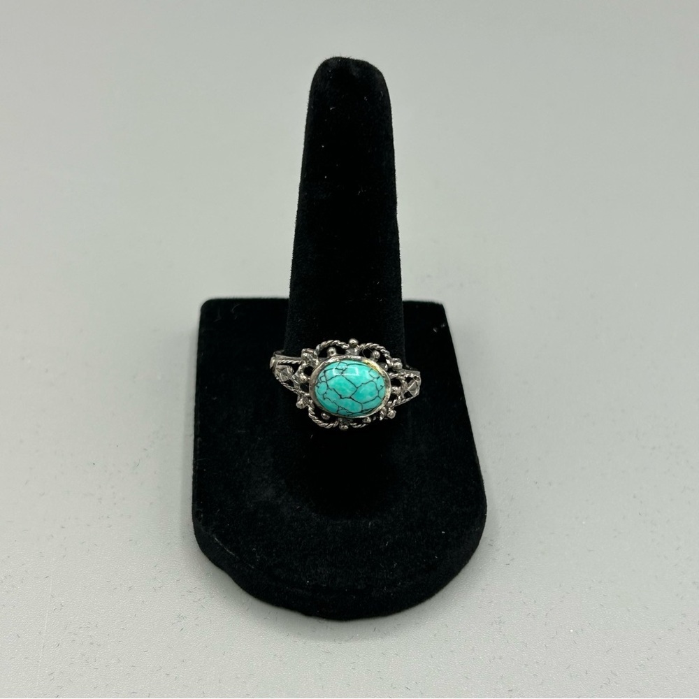 Vintage 925 Sterling Silver Turquoise Filigree Ring | Size 7 Boho - Picture 13 of 13